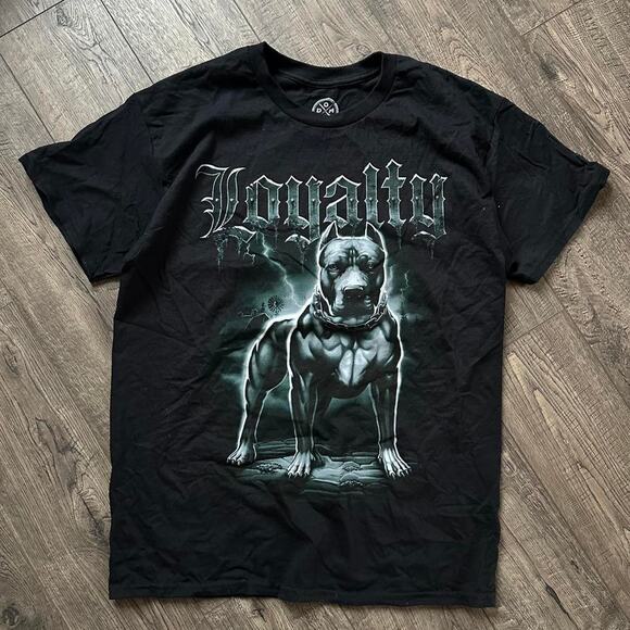 Y2K Grunge Big AOP Goth Cyber Loyalty Dog Graphic Tee Shirt - Picture 1 of 5